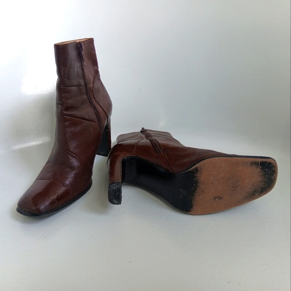 3.5" Heels Brown Real-Leather Ankle Zipper Boots - Picture 15 of 16